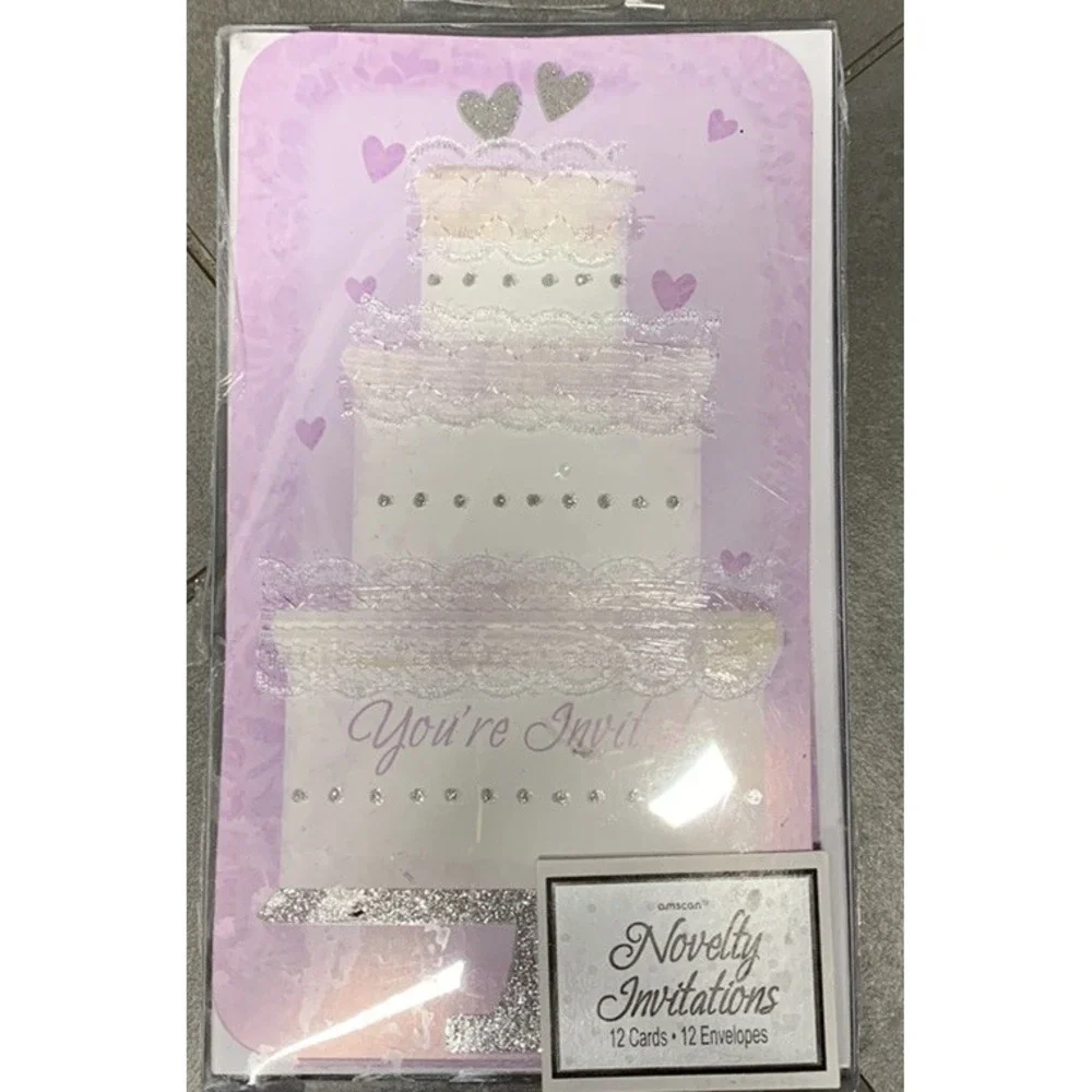 Novelty Cake Card ‎ Wedding Birthday Invitation Card Purple Tower Cake